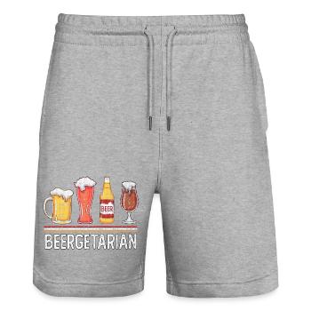 Beergetarian, Bier und Satire - Stanley/Stella Unisex Bio Joggingshorts Trainer  - Grau meliert - Vorne - Nik (191cm) & Marisol (170cm)