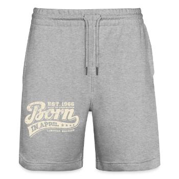 Born in April 1966 - Birthday - Gift - Stanley/Stella Trainer Unisex Organic Jogging Shorts - heather grey - Front - Nik (191cm) & Marisol (170cm)