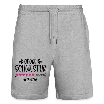 Große Schwester 2027 loading - Stanley/Stella Unisex Bio Joggingshorts Trainer  - Grau meliert - Vorne - Nik (191cm) & Marisol (170cm)