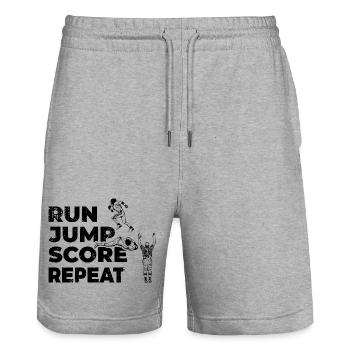 Run Jump Score Repeat - Stanley/Stella Trainer Unisex Organic Jogging Shorts - heather grey - Front - Nik (191cm) & Marisol (170cm)