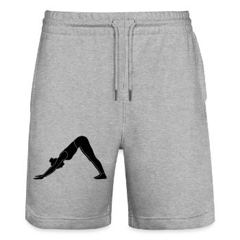 Silhouette de yoga canin face vers le bas - Short de jogging bio TRAINER Stanley/Stella unisexe - gris chiné - Devant - Nik (191cm) & Marisol (170cm)