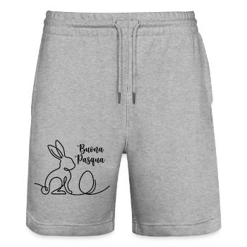 Buona Pasqua, italienisches Hasen Oster Shirt  - Stanley/Stella Unisex Bio Joggingshorts Trainer  - Grau meliert - Vorne - Nik (191cm) & Marisol (170cm)
