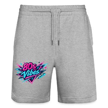 80s Vibes Neon Retro - Stanley/Stella Unisex Bio Joggingshorts Trainer  - Grau meliert - Vorne - Nik (191cm) & Marisol (170cm)
