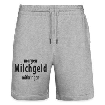 Milchgeld mitbringen Lustiger Schule Spruch - Stanley/Stella Unisex Bio Joggingshorts Trainer  - Grau meliert - Vorne - Nik (191cm) & Marisol (170cm)