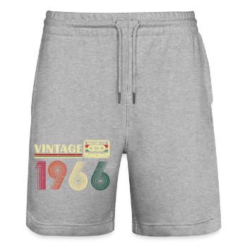 1966 Vintage Rétro Cadeau D'anniversaire - Short de jogging bio TRAINER Stanley/Stella unisexe - gris chiné - Devant - Nik (191cm) & Marisol (170cm)