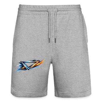 Jersey Design Triangle Blue Orange Sporty Style - Stanley/Stella Trainer Unisex Organic Jogging Shorts - heather grey - Front - Nik (191cm) & Marisol (170cm)