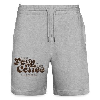 Yoga d’abord, café après - Short de jogging bio TRAINER Stanley/Stella unisexe - gris chiné - Devant - Nik (191cm) & Marisol (170cm)