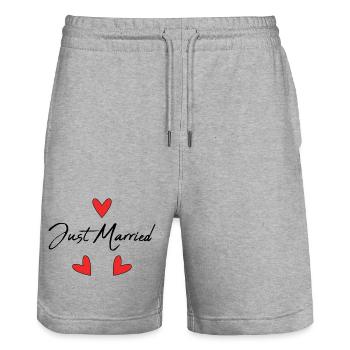 GERADE VERHEIRATET. Junggesellinnenabschied. VALENTINSTAG. PAAR - Stanley/Stella Unisex Bio Joggingshorts Trainer  - Grau meliert - Vorne - Nik (191cm) & Marisol (170cm)