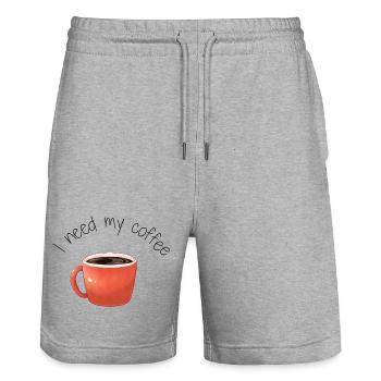 Tasse de Café I need my coffee  - Short de jogging bio TRAINER Stanley/Stella unisexe - gris chiné - Devant - Nik (191cm) & Marisol (170cm)