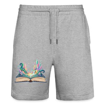 Fantasy Buch erwacht zum Leben Fantasie Buchwelt - Stanley/Stella Unisex Bio Joggingshorts Trainer  - Grau meliert - Vorne - Nik (191cm) & Marisol (170cm)