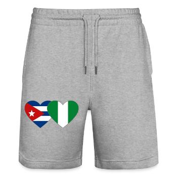 Drapeau du Nigeria Drapeau du cœur du Cuba - Short de jogging bio TRAINER Stanley/Stella unisexe - gris chiné - Devant - Nik (191cm) & Marisol (170cm)