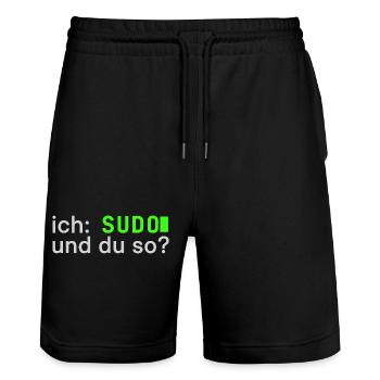ich: SUDO und du so? Linux Spruch - Programmierer - Stanley/Stella Unisex Bio Joggingshorts Trainer  - Schwarz - Vorne - Nik (191cm) & Marisol (170cm)
