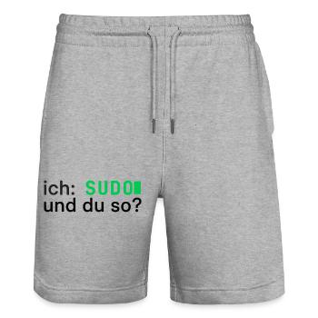 ich: SUDO und du so? Linux Programmierer - dunkel - Stanley/Stella Unisex Bio Joggingshorts Trainer  - Grau meliert - Vorne - Nik (191cm) & Marisol (170cm)