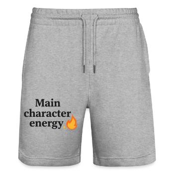 Énergie du personnage principal avec Flammes - Short de jogging bio TRAINER Stanley/Stella unisexe - gris chiné - Devant - Nik (191cm) & Marisol (170cm)