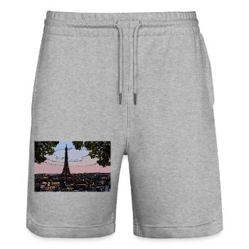 Paris Abendstimmung am Eiffelturm - Stanley/Stella Unisex Bio Joggingshorts Trainer  - Grau meliert - Vorne - Nik (191cm) & Marisol (170cm)