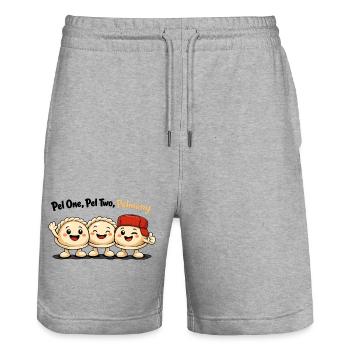 Pel One, Pel Two, Pelmany – Pelmeni Friends - Stanley/Stella Trainer Unisex Organic Jogging Shorts - heather grey - Front - Nik (191cm) & Marisol (170cm)