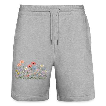 Fleurs sauvages Fleurs Fleurs Jardin botanique naturel - Short de jogging bio TRAINER Stanley/Stella unisexe - gris chiné - Devant - Nik (191cm) & Marisol (170cm)