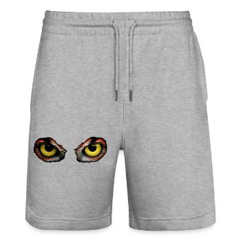 Nachtauge: Uhu-Blick in Gelb - Stanley/Stella Unisex Bio Joggingshorts Trainer  - Grau meliert - Vorne - Nik (191cm) & Marisol (170cm)