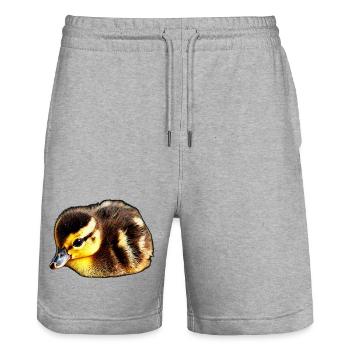 entenküken Dunkelgelb – Nahaufnahme - Stanley/Stella Unisex Bio Joggingshorts Trainer  - Grau meliert - Vorne - Nik (191cm) & Marisol (170cm)