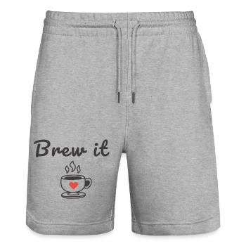 Brew It Coffee Quote Cute Minimal Cup Design - Stanley/Stella Trainer Unisex Organic Jogging Shorts - heather grey - Front - Nik (191cm) & Marisol (170cm)