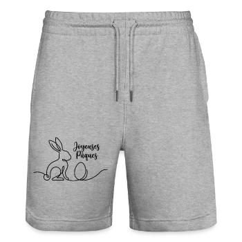 Joyeuses Pâques,Süßes Hasen Oster Shirt, Hoodie - Stanley/Stella Unisex Bio Joggingshorts Trainer  - Grau meliert - Vorne - Nik (191cm) & Marisol (170cm)