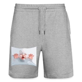 Bébé luxueux en tissu blanc - Short de jogging bio TRAINER Stanley/Stella unisexe - gris chiné - Devant - Nik (191cm) & Marisol (170cm)