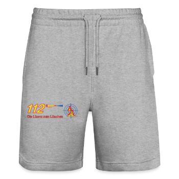 112 Lizenz zum Löschen - Feuerwehr - Stanley/Stella Unisex Bio Joggingshorts Trainer  - Grau meliert - Vorne - Nik (191cm) & Marisol (170cm)