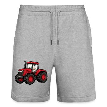 Red Tractor Cartoon - Stanley/Stella Trainer Unisex Organic Jogging Shorts - heather grey - Front - Nik (191cm) & Marisol (170cm)