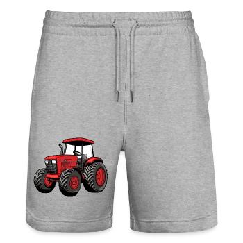 Roter Traktor Cartoon – Landwirtschaftsstil - Stanley/Stella Unisex Bio Joggingshorts Trainer  - Grau meliert - Vorne - Nik (191cm) & Marisol (170cm)