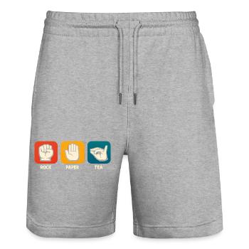 Thé en papier rocheux Thé drôle de buveur de thé - Short de jogging bio TRAINER Stanley/Stella unisexe - gris chiné - Devant - Nik (191cm) & Marisol (170cm)