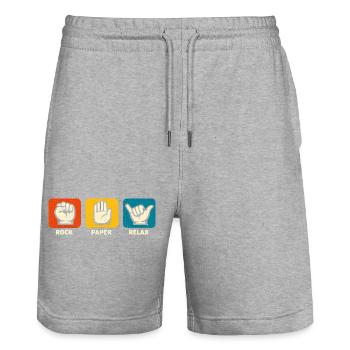 Stein Papier Entspann dich, bleib locker, lustiger - Stanley/Stella Unisex Bio Joggingshorts Trainer  - Grau meliert - Vorne - Nik (191cm) & Marisol (170cm)