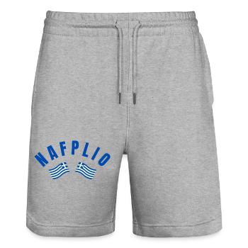Nafplio Greek Flags  - Stanley/Stella Trainer Unisex Organic Jogging Shorts - heather grey - Front - Nik (191cm) & Marisol (170cm)