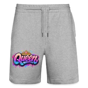 Queen Graffiti Kronen-Design - Stanley/Stella Unisex Bio Joggingshorts Trainer  - Grau meliert - Vorne - Nik (191cm) & Marisol (170cm)