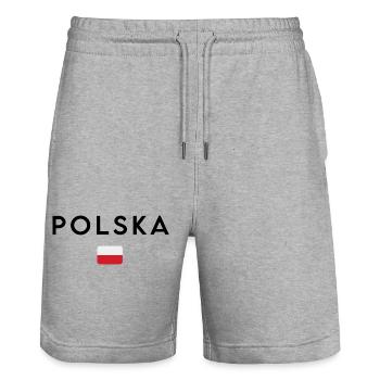 Flag of Poland, elegant minimalist design - Stanley/Stella Trainer Unisex Organic Jogging Shorts - heather grey - Front - Nik (191cm) & Marisol (170cm)