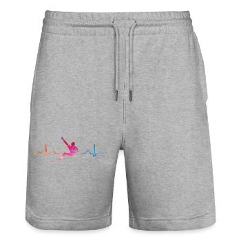 Boulderer Herzschlag Boulder Bouldern - Stanley/Stella Unisex Bio Joggingshorts Trainer  - Grau meliert - Vorne - Nik (191cm) & Marisol (170cm)