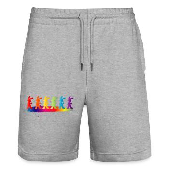 Motif des lapins colorés silhouette arc-en-ciel des enfants - Short de jogging bio TRAINER Stanley/Stella unisexe - gris chiné - Devant - Nik (191cm) & Marisol (170cm)