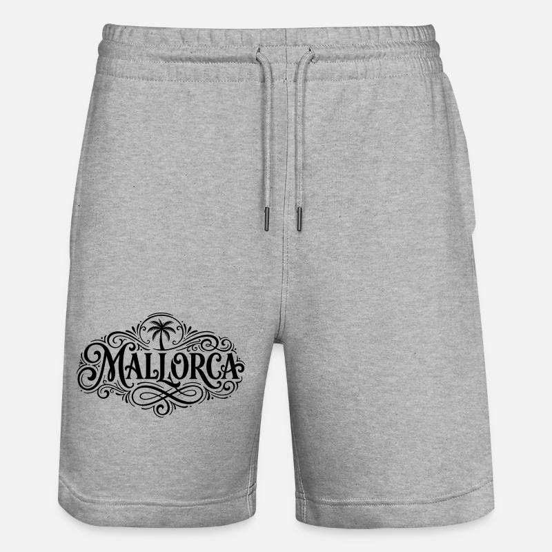Mallorca lettering palm tree - Stanley/Stella Trainer Unisex Organic Jogging Shorts - heather grey
