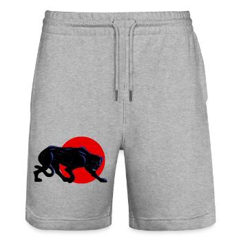 Panthère noire sur cercle rouge - Stanley/Stella Trainer Unisex Organic Jogging Shorts - heather grey - Front - Nik (191cm) & Marisol (170cm)