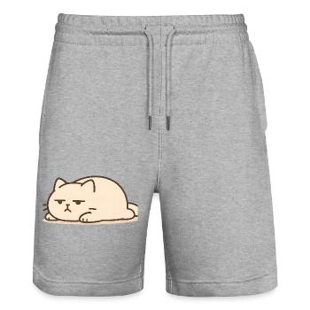 Tired Cat Funny Lazy Cat Cartoon Motif - Stanley/Stella Trainer Unisex Organic Jogging Shorts - heather grey - Front - Nik (191cm) & Marisol (170cm)