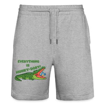 Tout est un crocodile de type « Hunky-Dory » - Short de jogging bio TRAINER Stanley/Stella unisexe - gris chiné - Devant - Nik (191cm) & Marisol (170cm)