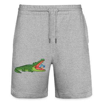 Lachendes Krokodil mit Vogel - Stanley/Stella Unisex Bio Joggingshorts Trainer  - Grau meliert - Vorne - Nik (191cm) & Marisol (170cm)