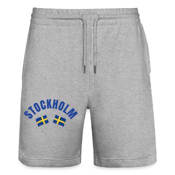Stockholm Crossed Swedish Flags - Stanley/Stella Trainer Unisex Organic Jogging Shorts - heather grey - Front - Nik (191cm) & Marisol (170cm)