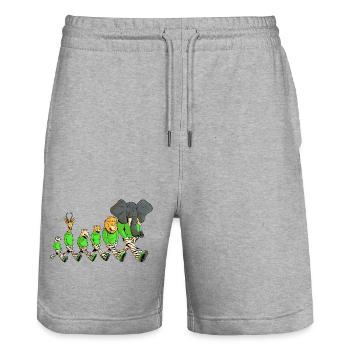 Animaux de la Savane en promenade - Short de jogging bio TRAINER Stanley/Stella unisexe - gris chiné - Devant - Nik (191cm) & Marisol (170cm)