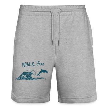 Wild & Free Ocean Wave Dolphin Surf Beach Vibes - Stanley/Stella Trainer Unisex Organic Jogging Shorts - heather grey - Front - Nik (191cm) & Marisol (170cm)