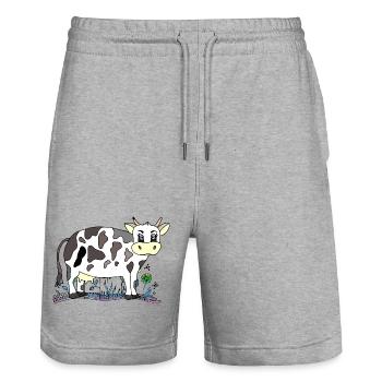 Cow - Stanley/Stella Trainer Unisex Organic Jogging Shorts - heather grey - Front - Nik (191cm) & Marisol (170cm)