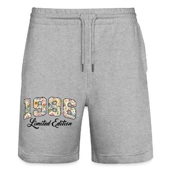Design vintage floral de collège 1986 - Short de jogging bio TRAINER Stanley/Stella unisexe - gris chiné - Devant - Nik (191cm) & Marisol (170cm)