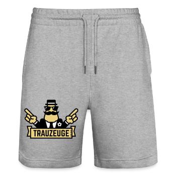Trauzeuge Handzeichen (Polterabend / JGA / 3C) - Stanley/Stella Unisex Bio Joggingshorts Trainer  - Grau meliert - Vorne - Nik (191cm) & Marisol (170cm)
