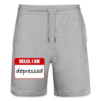 hello, i am depressed - Stanley/Stella Trainer Unisex Organic Jogging Shorts - heather grey - Front - Nik (191cm) & Marisol (170cm)