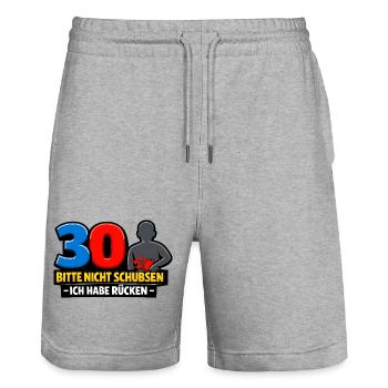 Bitte nicht schubsen - Ich habe Rücken - Stanley/Stella Unisex Bio Joggingshorts Trainer  - Grau meliert - Vorne - Nik (191cm) & Marisol (170cm)