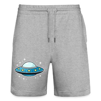 Soucoupe volante autocollante OVNI - Short de jogging bio TRAINER Stanley/Stella unisexe - gris chiné - Devant - Nik (191cm) & Marisol (170cm)